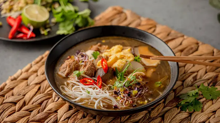 Суп в азиатском стиле со свининой и кисло-сладким соусом