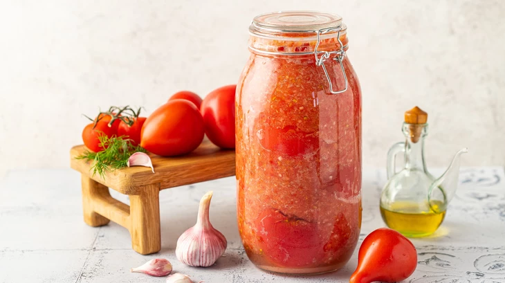 Солёные помидоры в томатном соке с чесноком